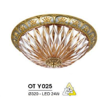 HF - OT  Y025: Đèn ốp trần LED chao thủy tinh - KT: Ø320mm - Đèn LED 24W đổi 3 màu