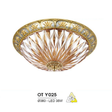 HF - OT  Y025: Đèn ốp trần LED chao thủy tinh - KT: Ø380mm - Đèn LED 36W đổi 3 màu