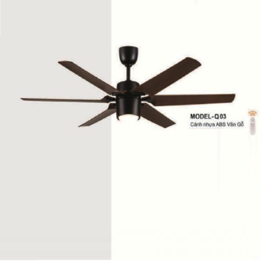 MODEL - Q03: Quạt trần đèn LED 6 cánh nhựa ABS màu vân gỗ