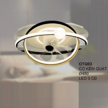 OTQ03: Quạt trần Đèn LED Mica  - KT: Ø450mm - Đèn LED đổi 3 màu