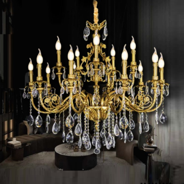 Phedra 03: Chùm đồng nguyên chất 15 tay, Hạt Phale -  KT: Ø950mm x H1800mm - Bóng đèn chân E14  x 15 bóng