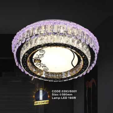 CODE: 0393/500Y: Đèn áp trần tròn LED - KT: Ø500mm - Đèn LED 166W ánh sáng đổi 3 màu