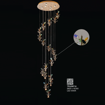 TPL039T18: Đèn thả Phale  -  KT: Ø600mm x H2300mm - Đèn LED ánh sáng vàng 3000K