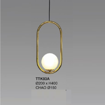 TTK03A: Đèn thả đơn chao quả bi - KT: Ø220mm x H400mm , Chao đèn:  Ø150mm - Bóng đèn E27 x 1