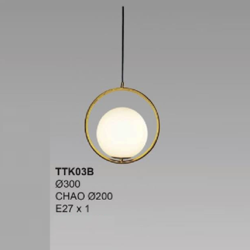 TTK03B: Đèn thả đơn chao quả bi - KT: Ø300mm , Chao đèn: Ø200mm - Bóng đèn E27 x 1