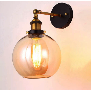 35 - VT03 B: Đèn gắn tường đơn chao thủy tinh - KT: Ø200mm x H280mm - Đèn chân E27 x 1 bóng