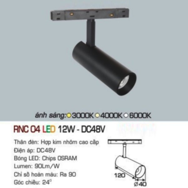 RNC 04 LED 12W - DC48V: Đèn ray LED nam châm 12W