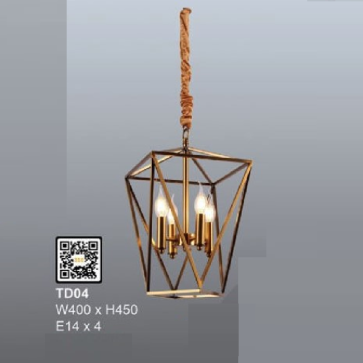 35 - TD04: Đèn thả đồng - KT: W400mm x H450mm - Bóng đèn E14 x 4 bóng