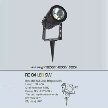 AFC - RC 04 LED 9W: Đèn pha ( ghim cỏ) LED 9W - Ánh sáng Vàng/Trung tính/Trắng