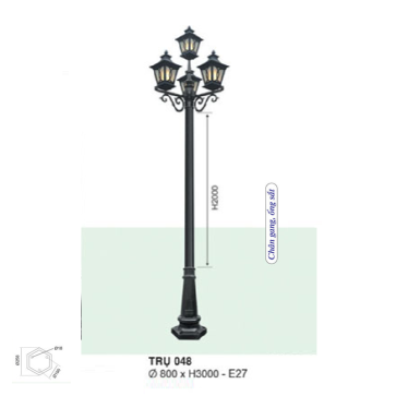 TRỤ 048: Đèn trụ sân vườn chất liệu hợp kim, 4bóng