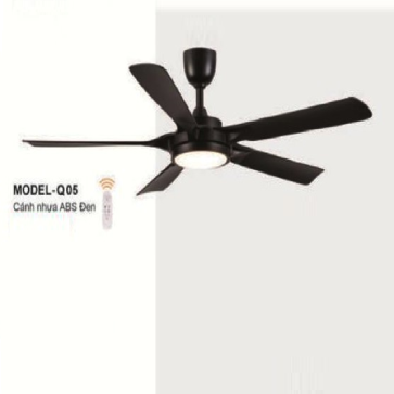 MODEL - Q05: Quạt trần đèn LED 5 cánh nhựa ABS màu Đen