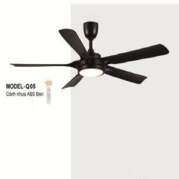 MODEL - Q05: Quạt trần đèn LED 5 cánh nhựa ABS màu Đen