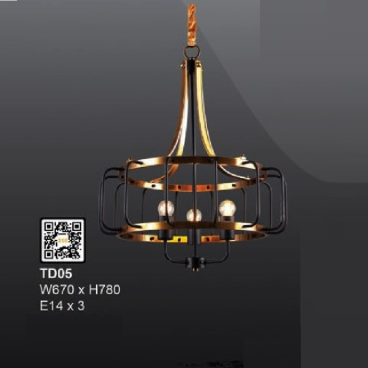 35 - TD05: Đèn thả đồng - KT: W670mm x H780mm - Bóng đèn E14 x 3 bóng