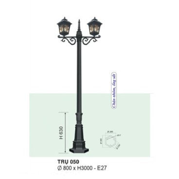 TRỤ 050: Đèn trụ sân vườn chất liệu hợp kim, 2 bóng