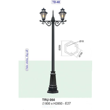 TRỤ 054: Đèn trụ sân vườn chất liệu hợp kim, 2 bóng