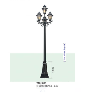 TRỤ 056: Đèn trụ sân vườn chất liệu hợp kim, 4 bóng