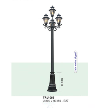 TRỤ 056: Đèn trụ sân vườn chất liệu hợp kim, 4 bóng