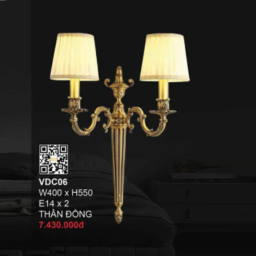 VDC06 Đèn gắn tường đồng đôi - KT: W400mm x H550mm - Bóng đèn chân E14 x 2