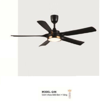 MODEL - Q06: Quạt trần đèn LED 5 cánh nhựa ABS màu Đen + Vàng