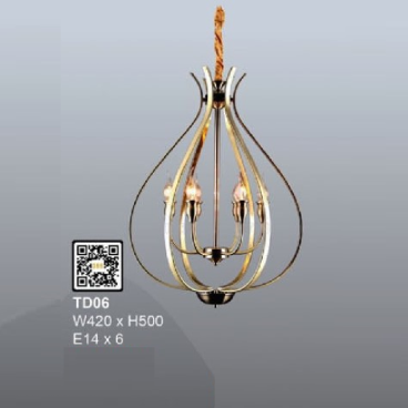 35 - TD06: Đèn thả đồng - KT: W420mm x H500mm - Bóng đèn E14 x 6 bóng