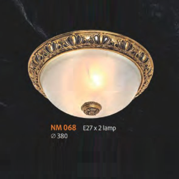 NM 068: Đèn ốp trần chao thủy tinh - KT: Ø380mm - Bóng đèn E27 x 2 bóng