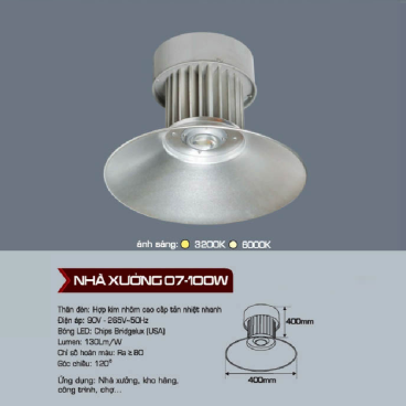 NHÀ XƯỞNG 07 - 100W: ĐÈN LED NHÀ XƯỞNG 100W - ÁNH SÁNG TRẮNG/VÀNG