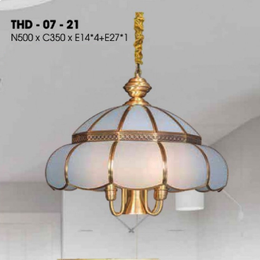 THD - 07 - 21: Đèn thả đơn  đồng - KT: W500mm x H350mm - Bóng đèn E14 x 4 bóng + E27 x 1 bóng