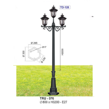 TRỤ 076: Đèn trụ sân vườn chất liệu hợp kim 3 bóng