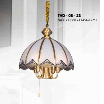 THD - 08 - 23: Đèn thả đơn đồng - KT: W400mm x H350mm - Bóng đèn E14 x 4 bóng + E27 x 1 bóng