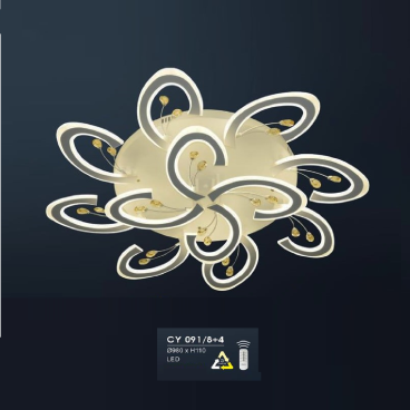 HF - CY 091/8+4: Đèn áp trần LED Mica 12 cánh - KT: Ø980mm x H110mm - Đèn LED đổi 3 màu - Remote