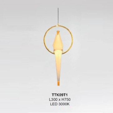TTK09T1: Đèn thả 1 bóng - KT: L300mm x H750mm - Đèn LED ánh sáng vàng 3000K