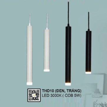 THD10: Đèn thả ống LED ( Đen/Trắng) - KT: Ø40mm x H400mm - Đèn LED COB 5W ánh sáng vàng 3000K