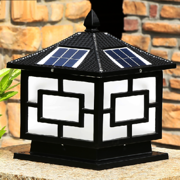 TD - 10-18/Đen: Đèn đầu trụ NLMT - KT: L250mm x W 250mm x H280mm - Đèn LED + E27 x 1