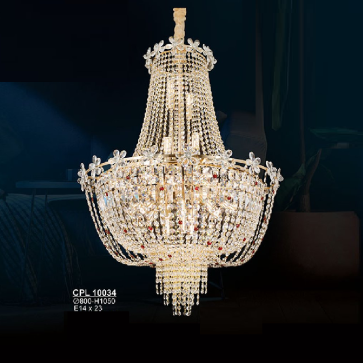 CPL 10034: Đèn chùm thả Phale K9 - KT: Ø800mm  x H1050mm - Bóng đèn chân E14 x 23 bóng