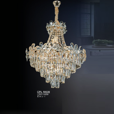 CPL 10039: Đèn chùm thả Phale K9 - KT: Ø500mm x H650mm - Bóng đèn chân E14 x 11 bóng