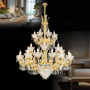 CPL 10051/32: Đèn chùm Phale chao thủy tinh 32 tay - KT: Ø1150mm x H1300mm - Bóng đèn chân E14 x 32 bóng