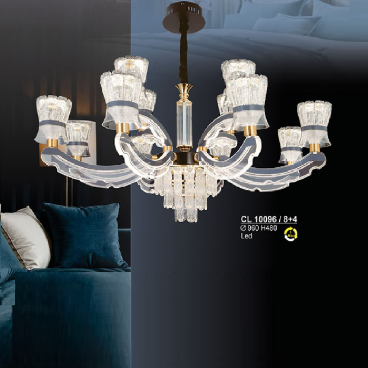 S - CL 10096/8+4:  Đèn chùm LED 12 tay - KT: Ø960mm x H480mm - Đèn LED ánh sáng đổi 3 màu
