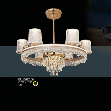 S - CL 10097/6:: Đèn chùm thả LED 6 tay - KT: Ø700mm x H750mm - Đèn LED ánh sáng đổi 3 màu