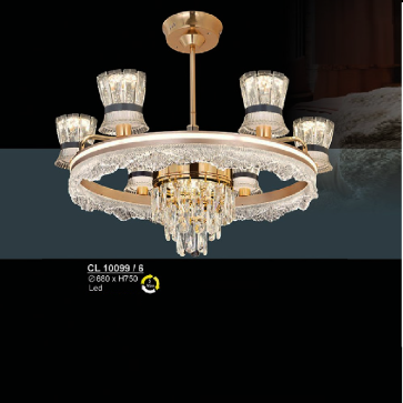 S - CL 10099/6:: Đèn chùm thả LED 6 tay - KT: Ø680mm x H750mm - Đèn LED ánh sáng đổi 3 màu