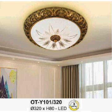AN - OT - Y101/320: Đèn ốp trần LED, chao thủy tinh - KT: Ø320mm x H80mm - Đèn LED ánh sáng đổi 3 màu
