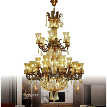 S - CPL 1013/12+6+6: Đèn chùm Phale chao thủy tinh 24 tay - KT: Ø1150mm x H1700mm - Bóng đèn E14 x 42 bóng