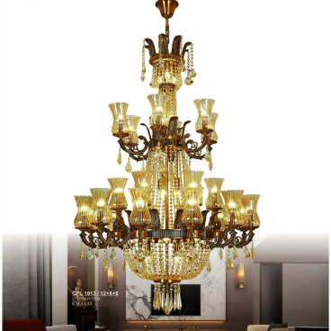 S - CPL 1013/12+6+6: Đèn chùm Phale chao thủy tinh 24 tay - KT: Ø1150mm x H1700mm - Bóng đèn E14 x 42 bóng