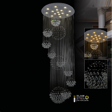 TPL 10199: Đèn thả thông tầng Phale - KT: Ø860mm x H2500mm - Đèn LED đổi 3 màu + Đèn LED 5W x 15 bóng