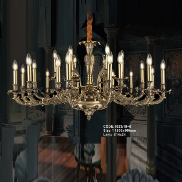 CODE: 1023/18+6: Đèn chùm đồng 24 tay - KT: Ø1200mm x H500mm - Bóng đèn nến E14 x 24 bóng