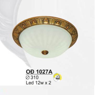 SN - OĐ 1027A: Đèn ốp đồng chao thủy tinh trắng - KT: Ø310 - Bóng đèn LED 12W x 2 ánh sáng đổi màu