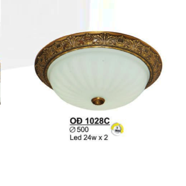 SN - OĐ 1028C: Đèn ốp đồng chao thủy tinh trắng - KT: Ø500 - Bóng đèn LED 24W x 2 ánh sáng đổi màu
