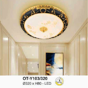 AN - OT - Y013/320: Đèn ốp trần LED, chao thủy tinh - KT: Ø320mm x H80mm - Đèn LED ánh sáng đổi 3 màu