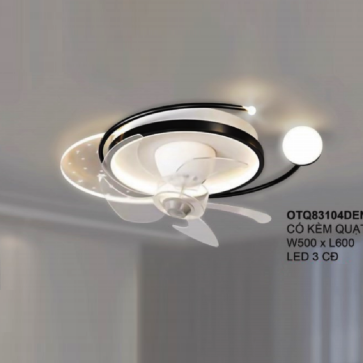 OTQ83104DEN: Quạt trần đảo Đèn LED Mica  - KT: L600mm x W500mm - Đèn LED đổi 3 màu