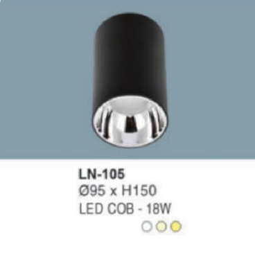 LN - 105: Đèn lon LED COB 18W gắn nổi, 1 chế độ ánh sáng (trắng/trung tính/vàng)