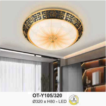 AN - OT - Y105/320: Đèn ốp trần LED, chao thủy tinh - KT: Ø320mm x H80mm - Đèn LED ánh sáng đổi 3 màu